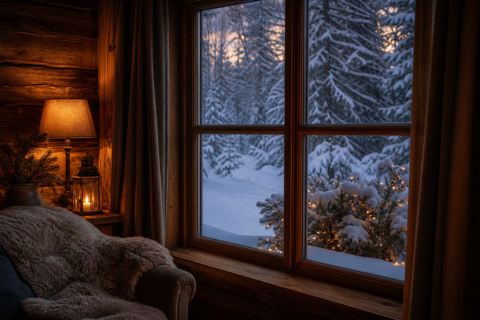 Preview for Snowy Cabin Window Glow Stock Background