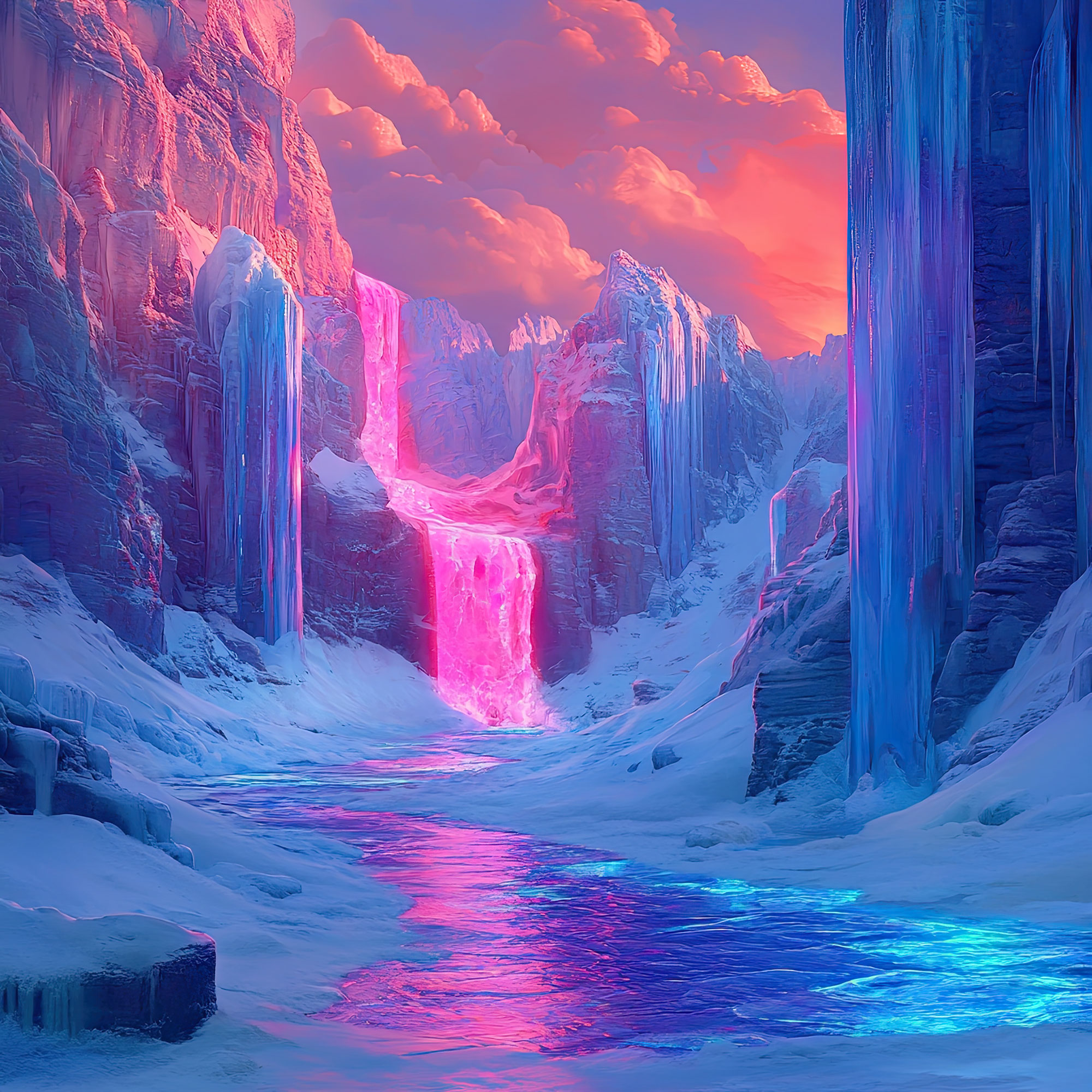Preview for Vibrant-frozen-waterfall-landscape-whimsical-backdrop-background-ae495