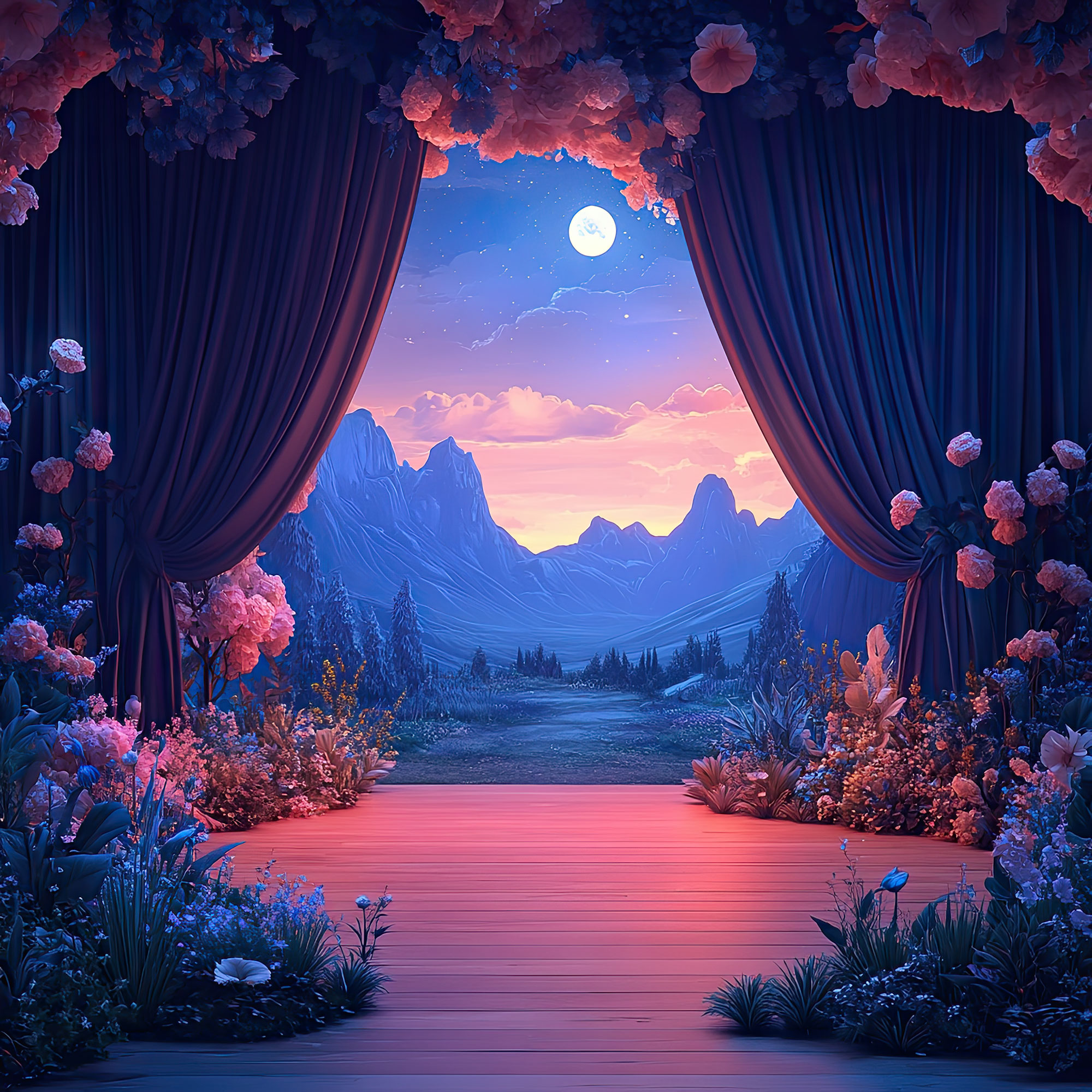 Preview for Enchanted-stage-at-sunset-interior-backdrop-background-3969d