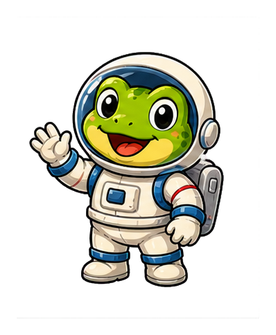 Cute frog wearing an astronaut suit and waving