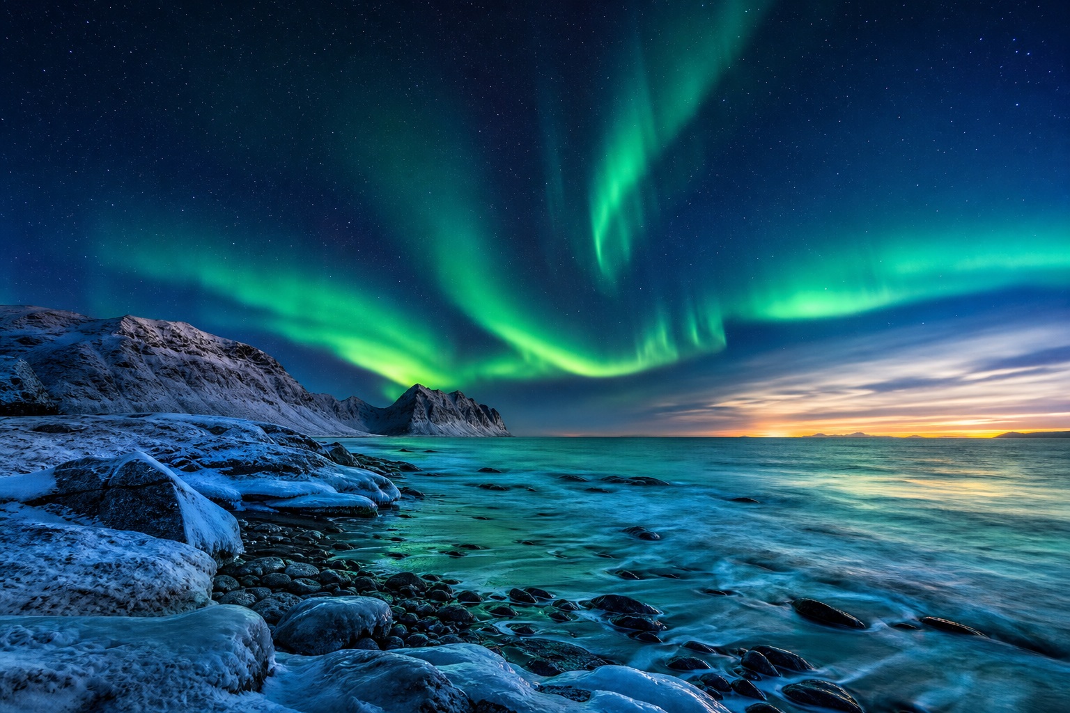 Preview for Aurora Over Icy Coast Background