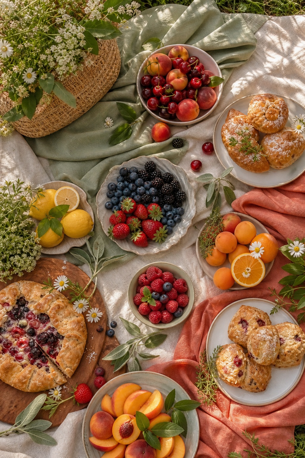 Preview for Sage Cotton Berry Harvest Picnic Background