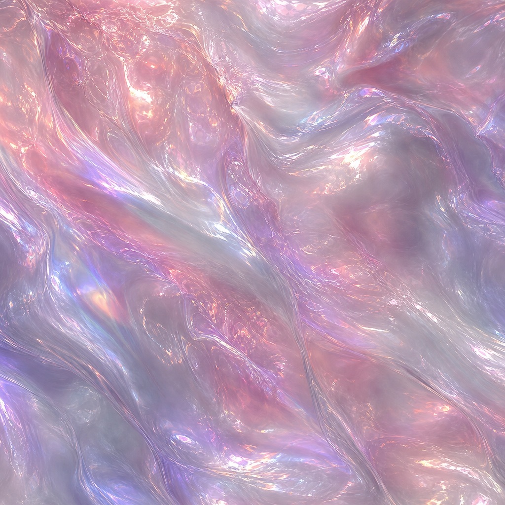 Abstract rose chrome iridescent texture with soft translucent swirls and color shifts