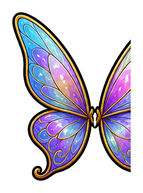 Colorful purple, blue, and gold fairy wings with an iridescent glow.