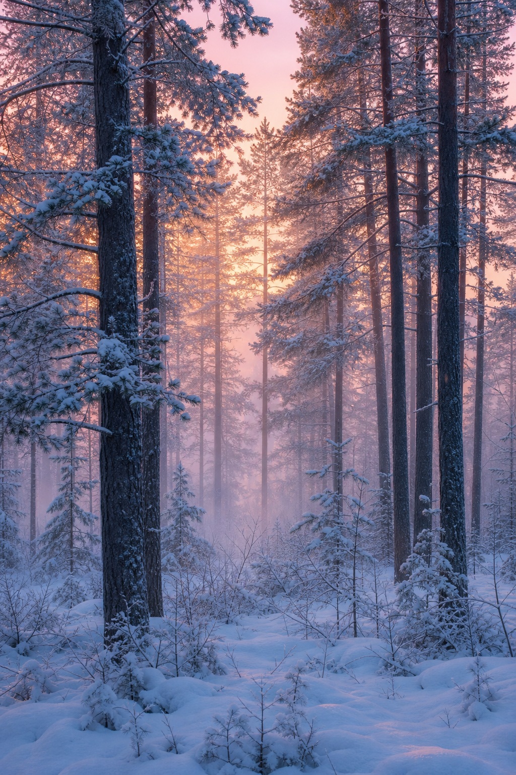 Preview for Pink Dawn Frost Mist Forest Background