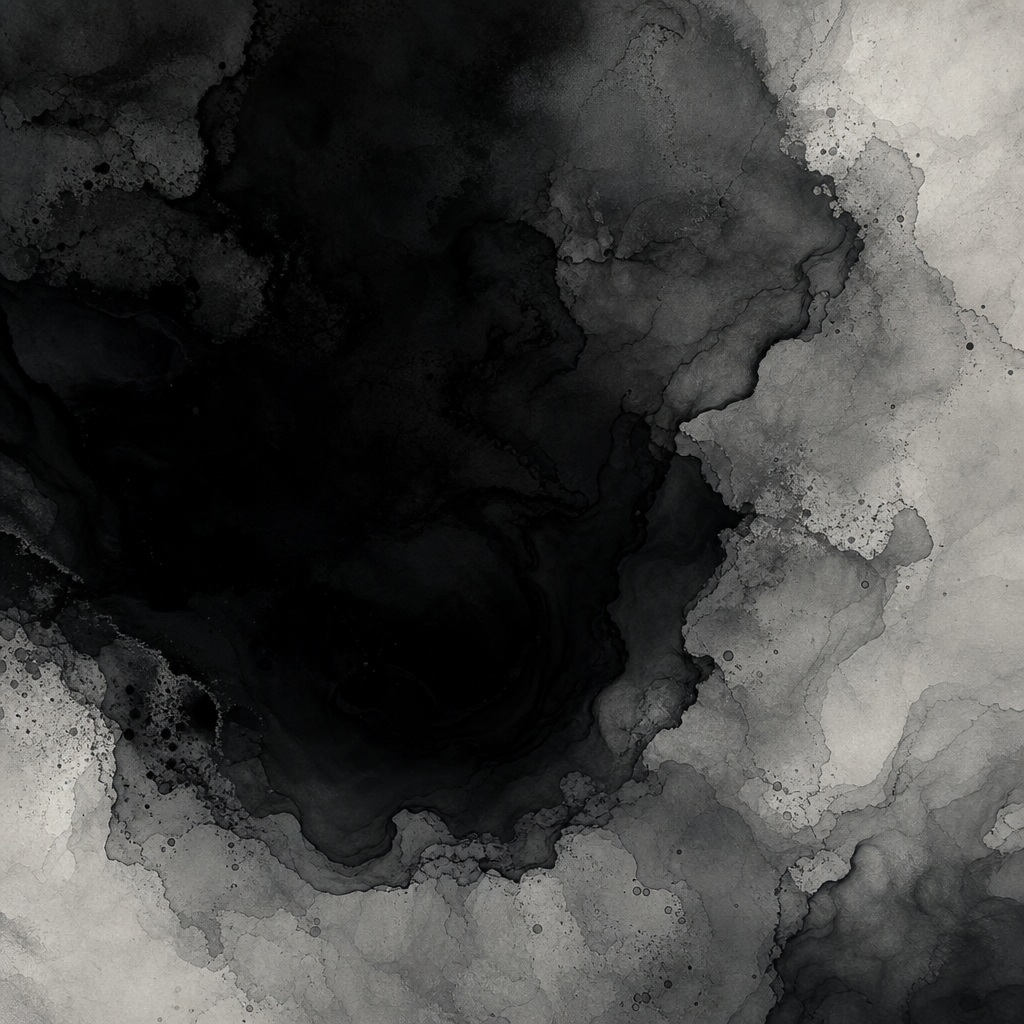 Black and gray ink wash pooling in the center with soft smoky edges.