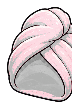 Pink towel wrap sticker with a gray interior and folded top.