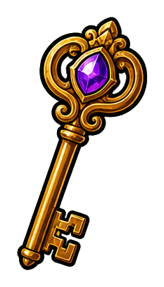 Golden ornate key with a purple gemstone set in the handle