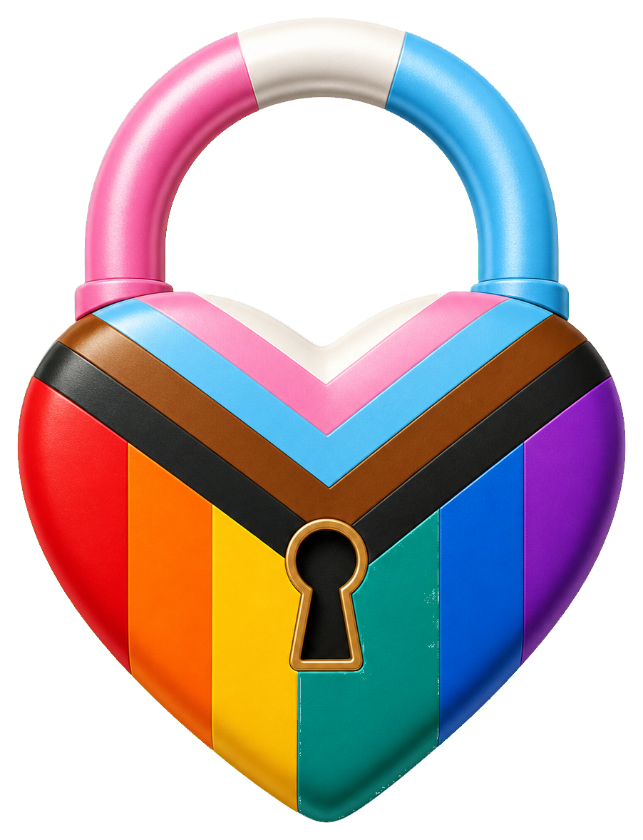 Rainbow heart-shaped lock with a small keyhole in the center.