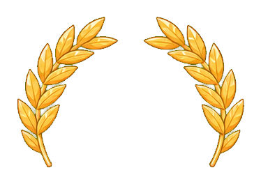 Gold laurel crown made of two curved leafy branches.