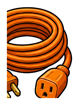 Orange coiled extension cord with plug and socket ends