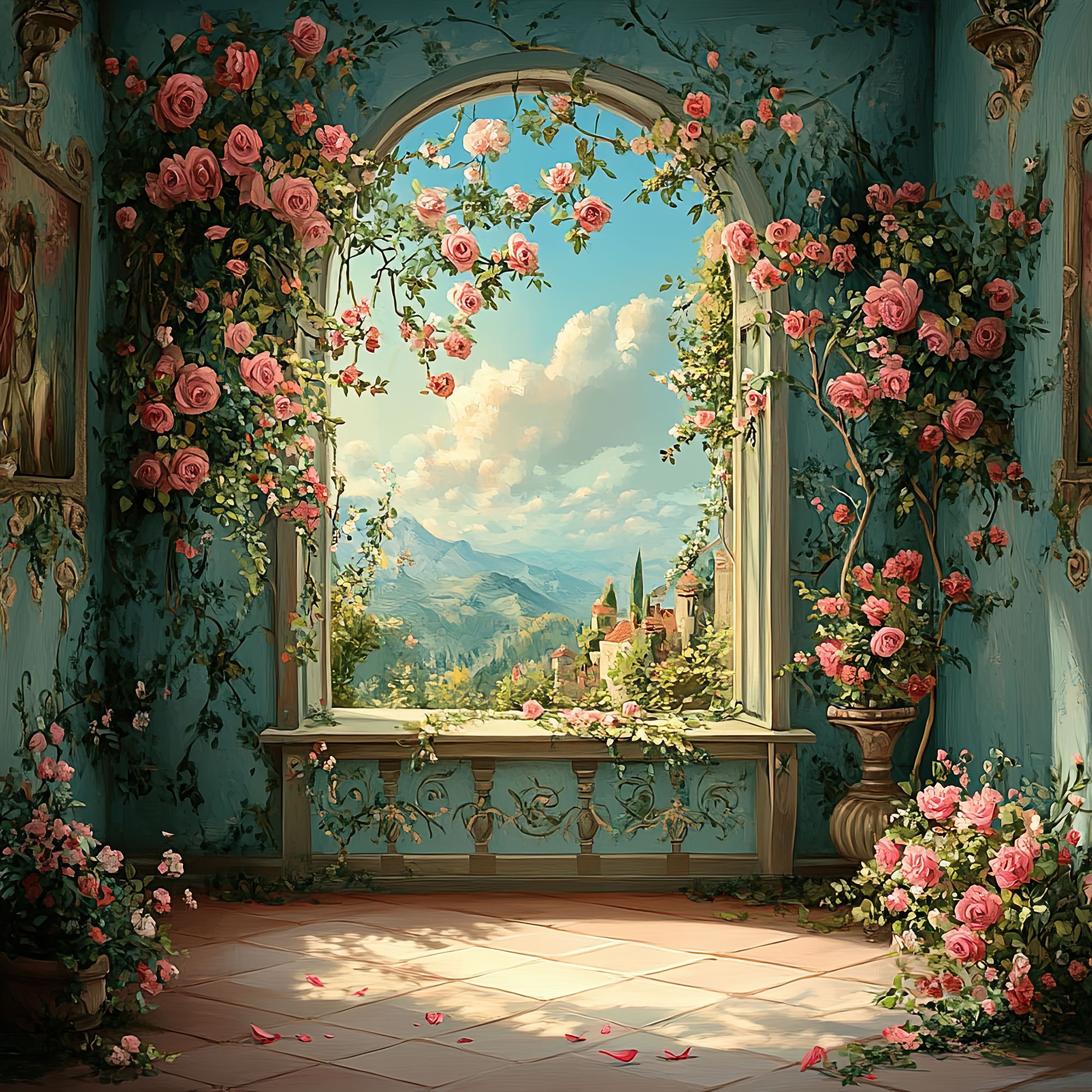 Preview for Serene-floral-room-design-interior-backdrop-background-c999d