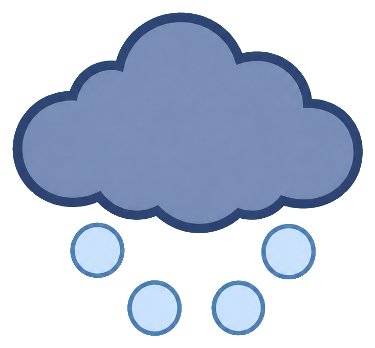 Blue cloud with falling hail circles as a weather icon sticker