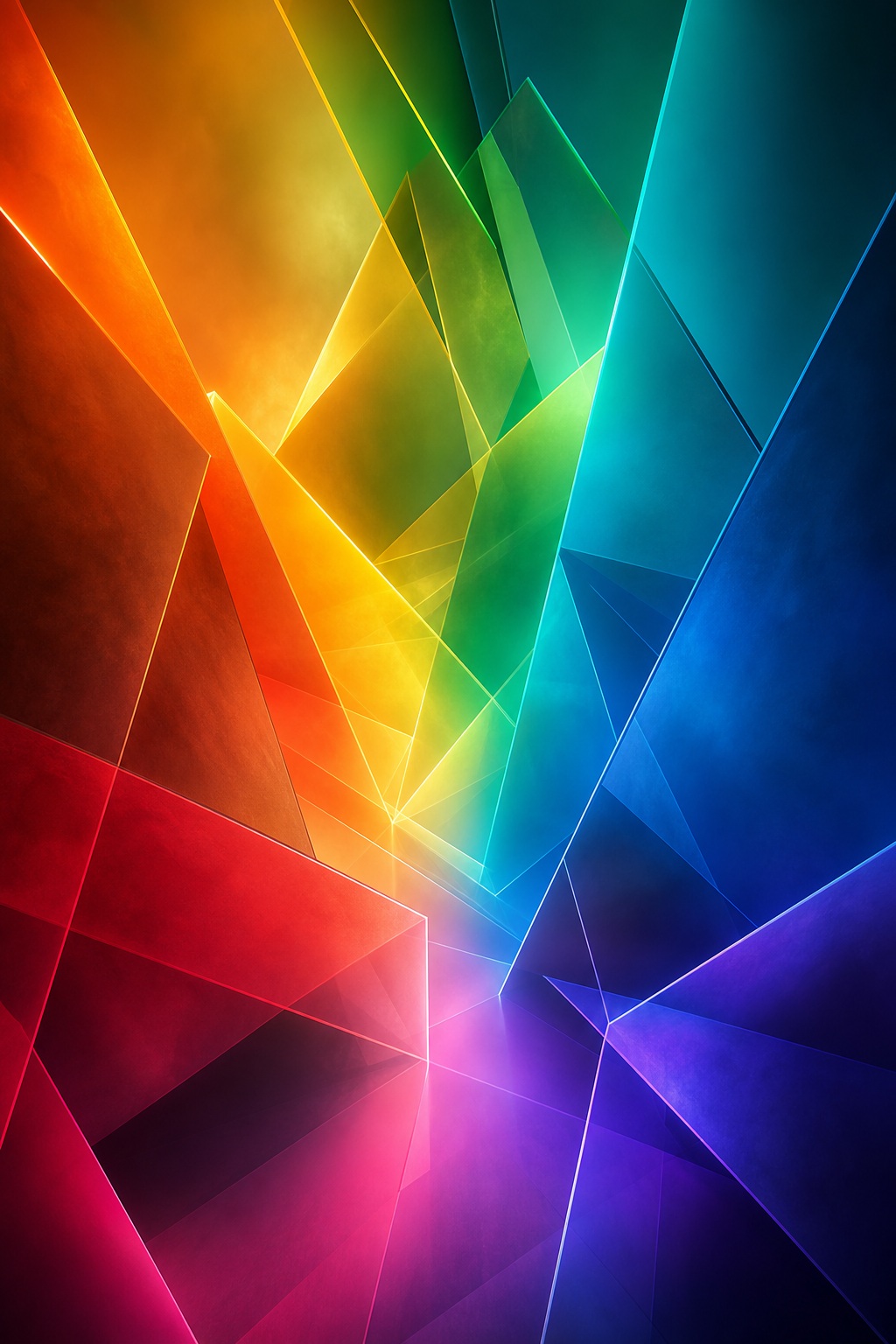 Glowing vertical rainbow planes forming a sharp geometric abstract background