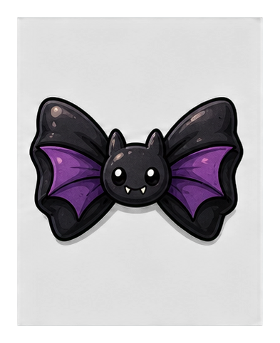 Cute black bat with purple wings and a bow tie on a dark background