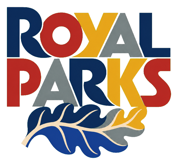 Colorful Royal Parks text with a stylized leaf graphic underneath