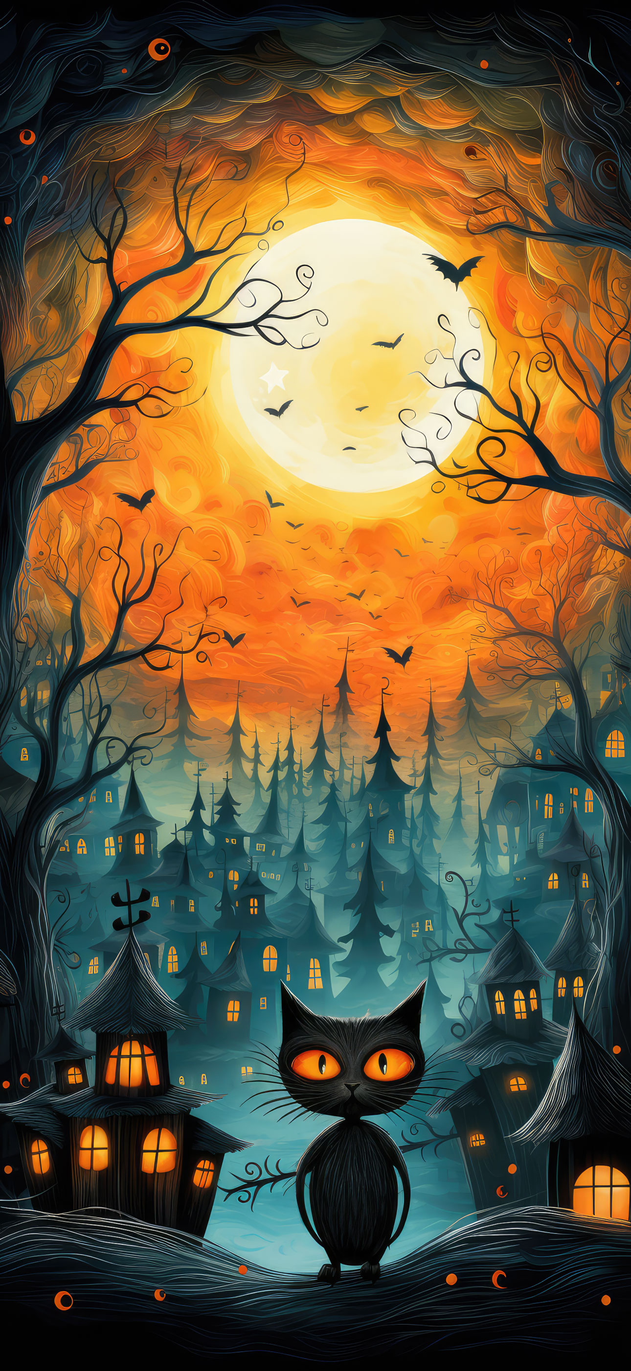 Preview for Halloween-night-village-scene-halloween-phone-background-e12f1