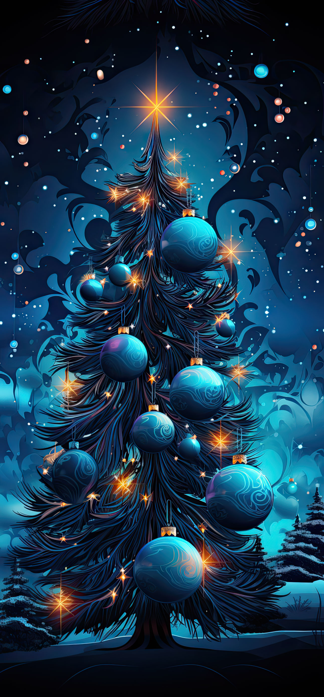 Preview for Enchanted-christmas-tree-illustration-christmas-phone-background-40dda
