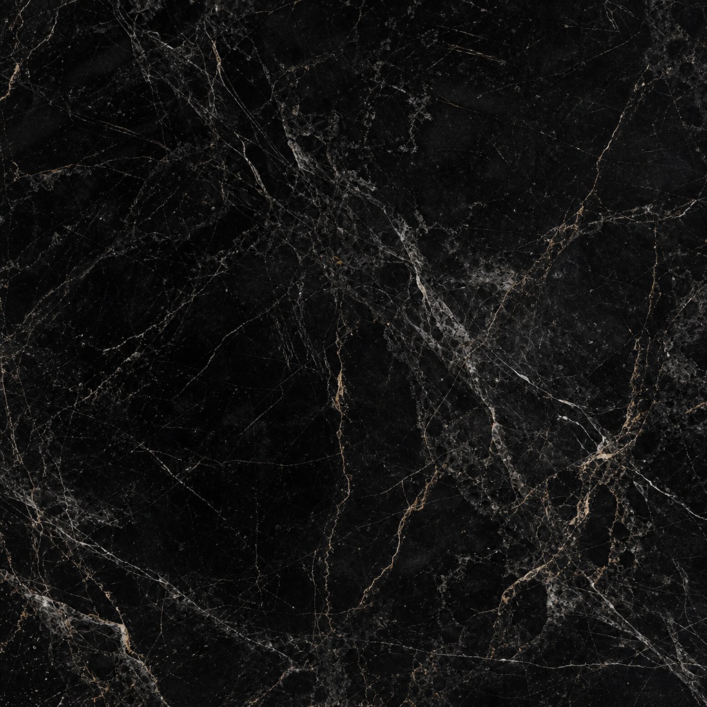 Square black marble texture with fine white and gold veining.