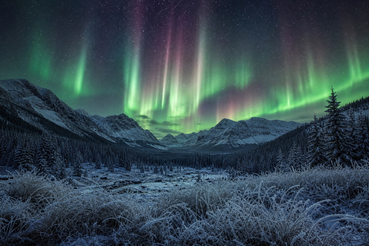 Preview for Aurora Night Mountain Background