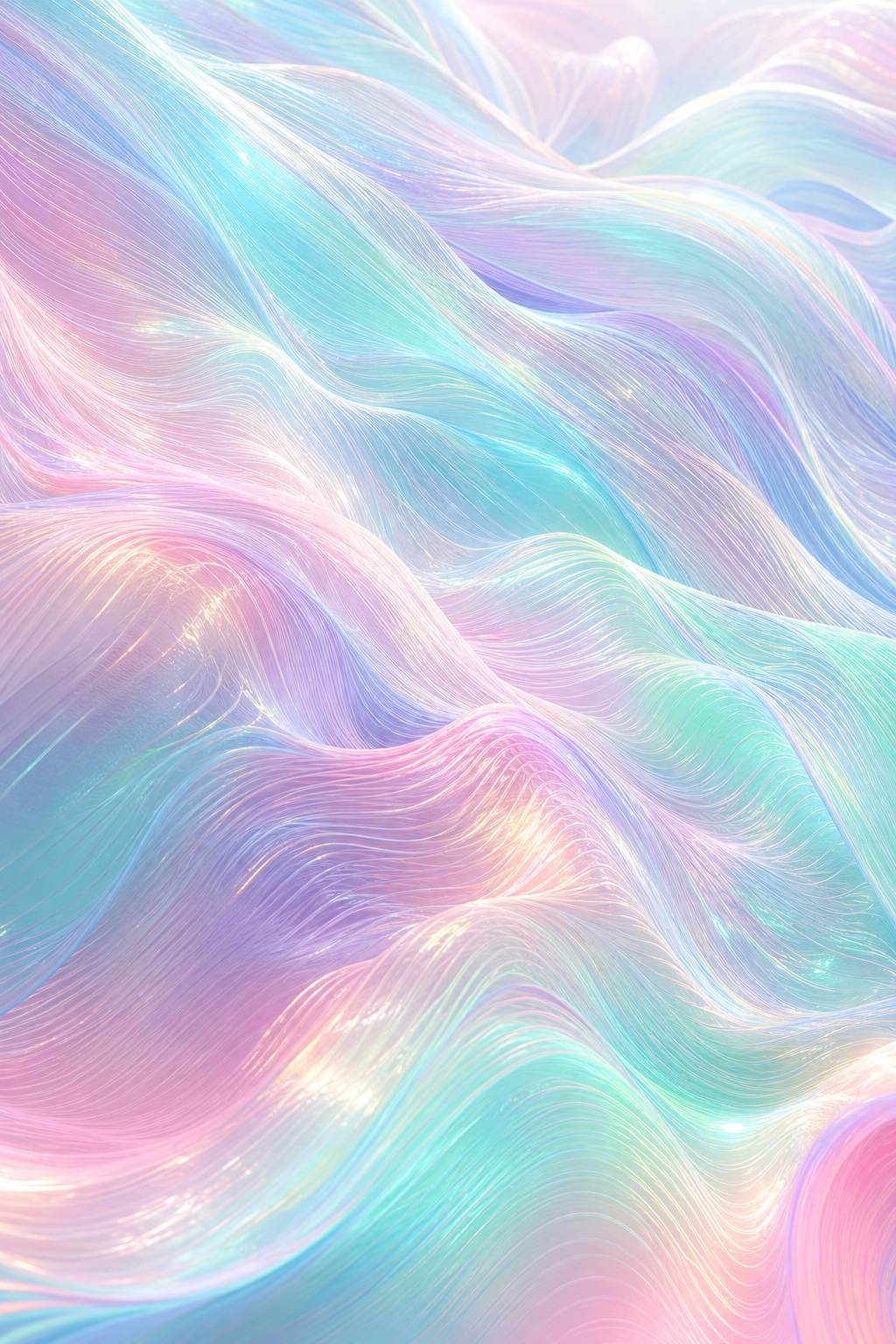 Soft pastel iridescent mesh waves with a flowing abstract texture