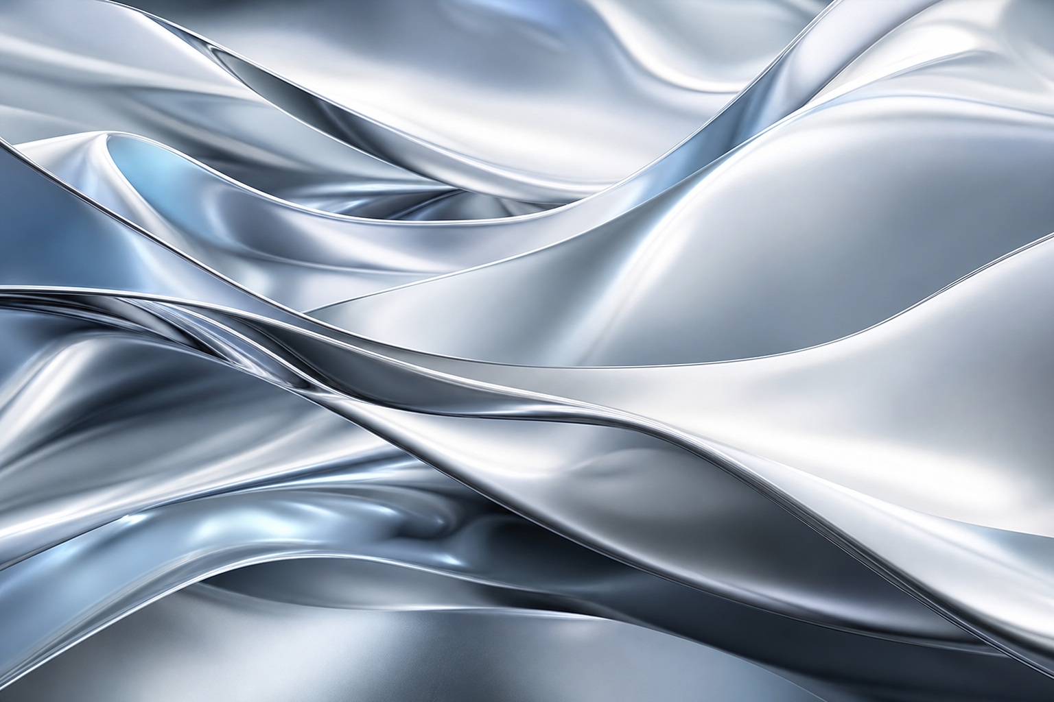 Folded ice silver chrome sheets with smooth metallic curves and reflective highlights