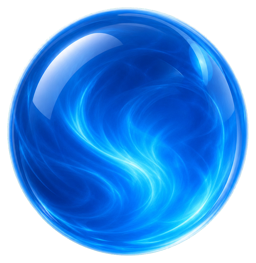 Glowing blue energy orb with swirling light rings