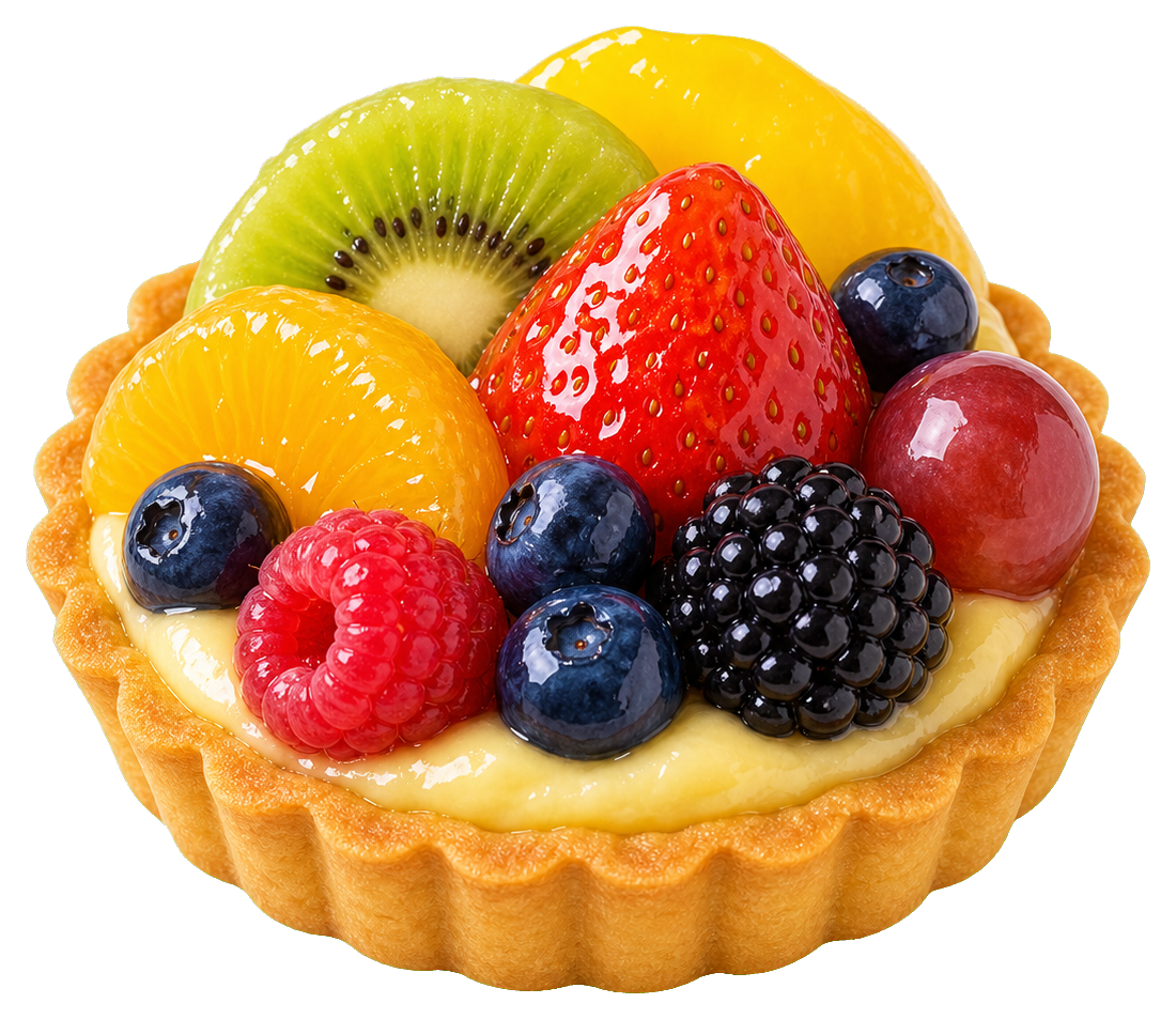 Fruit tart topped with assorted fresh berries and sliced fruit
