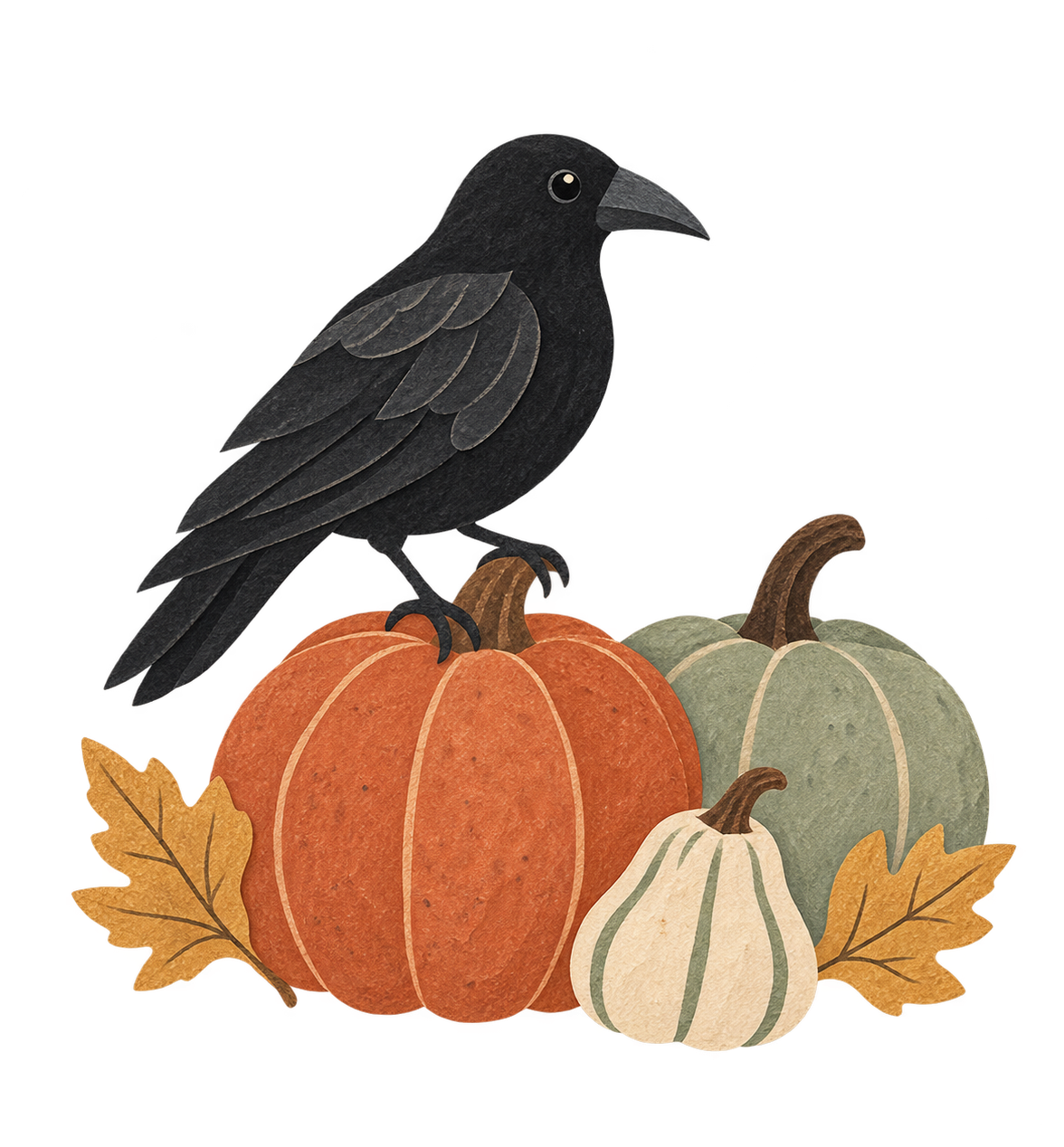 Preview for Folk Art Raven On Muted Harvest Pumpkins