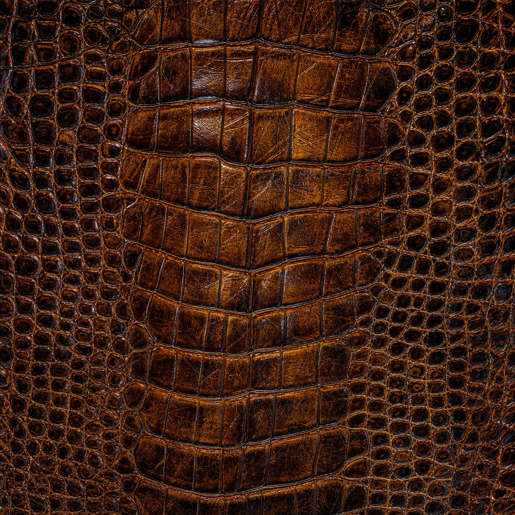 Brown embossed crocodile-style animal print texture with a luxe, patterned surface