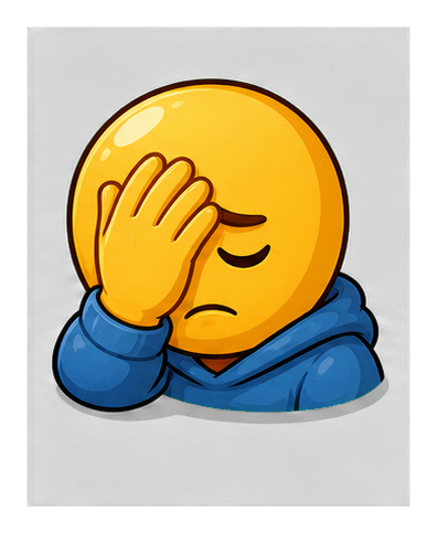 Yellow facepalm character with a blue hoodie covering part of its face.