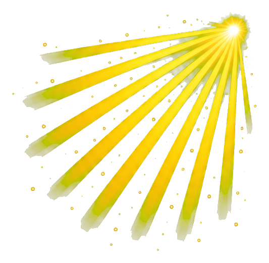 Yellow sunbeam fan with radiating rays and a bright glowing center