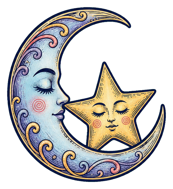 Decorative crescent moon with a smiling star nestled inside