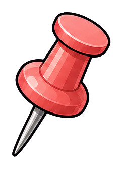 Red push pin sticker graphic with a silver needle point