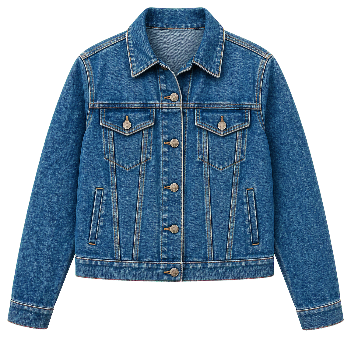Blank blue denim jacket sticker with collar, buttons, and front pockets