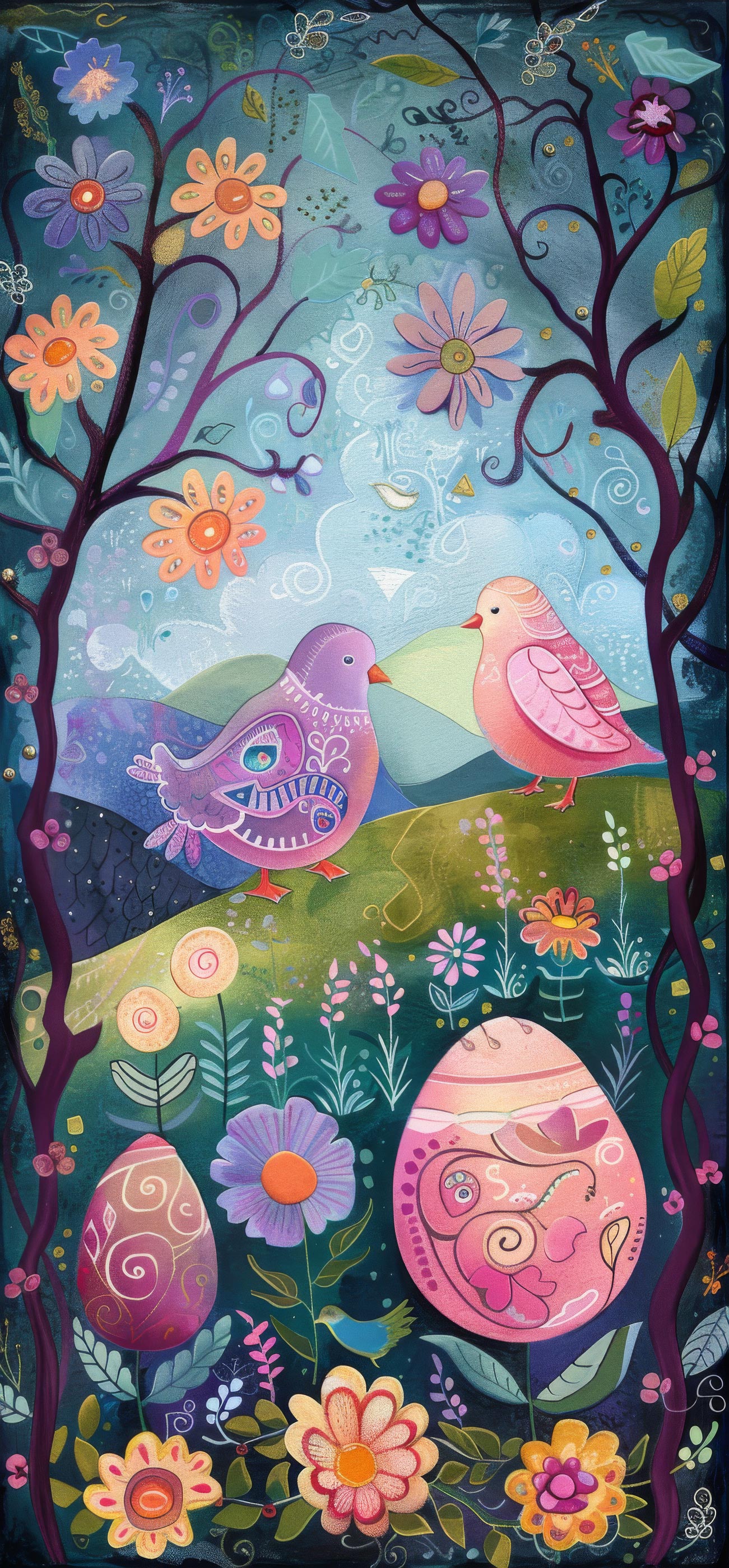 Preview for Easter-birds-eggs-illustration-easter-phone-background-271d0