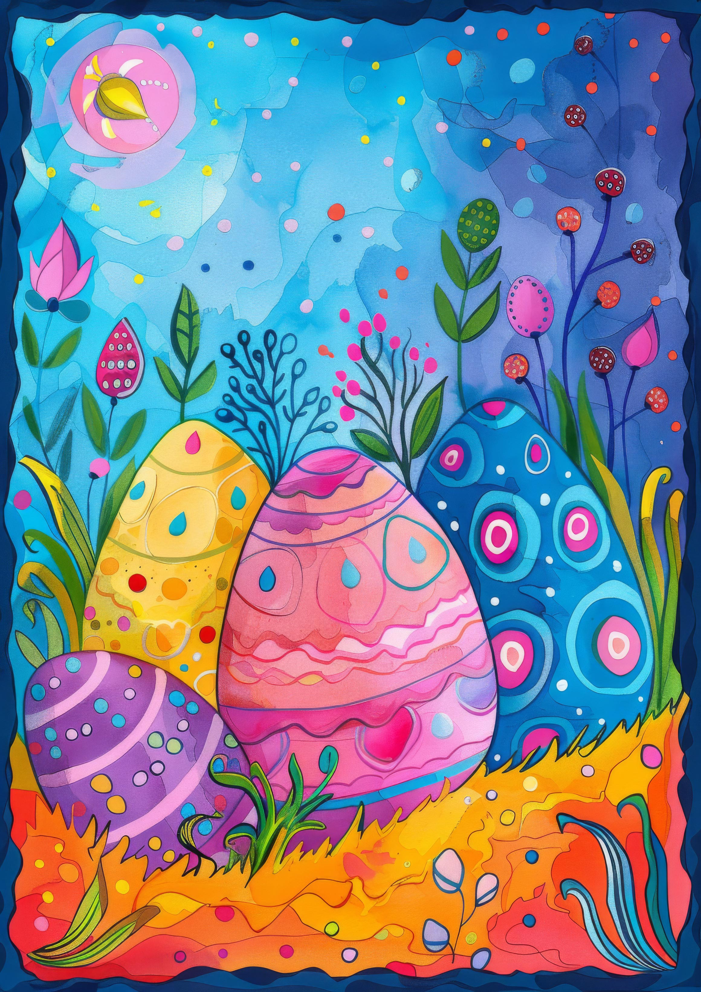 Preview for Easter-eggs-whimsical-garden-art-background-4914a