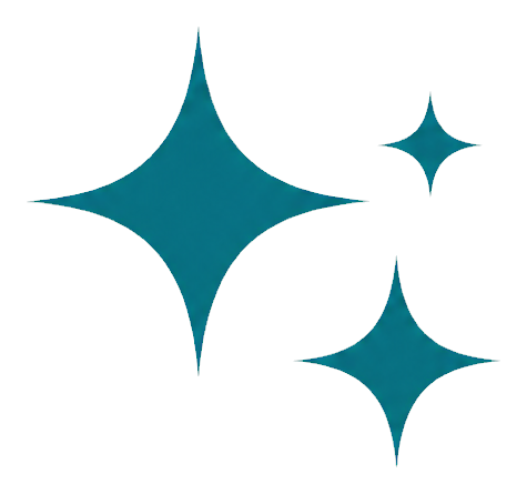 Three teal minimal sparkle shapes on a transparent background