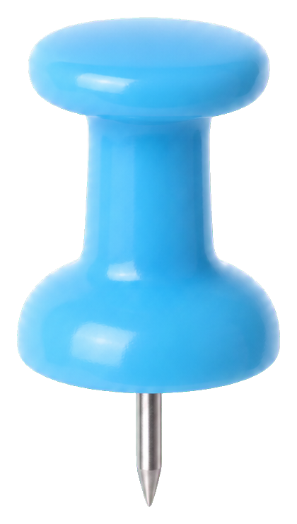 Sky blue enamel push pin with a shiny rounded head and metal point