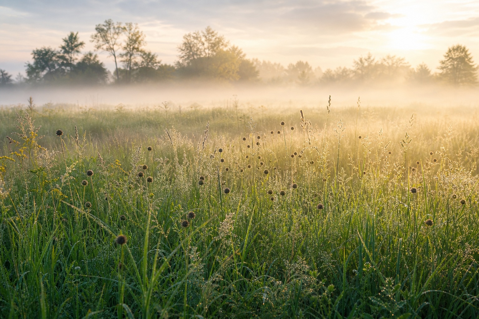 Preview for Spring Dawn Meadow Fog Background