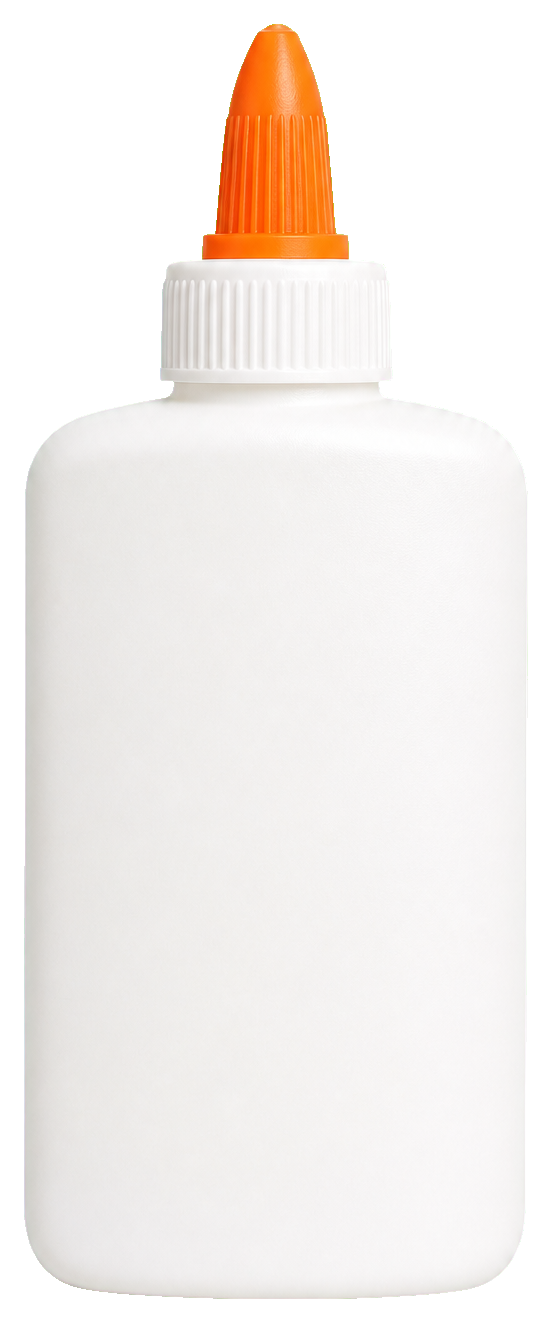 Blank white glue bottle with an orange cap and nozzle.