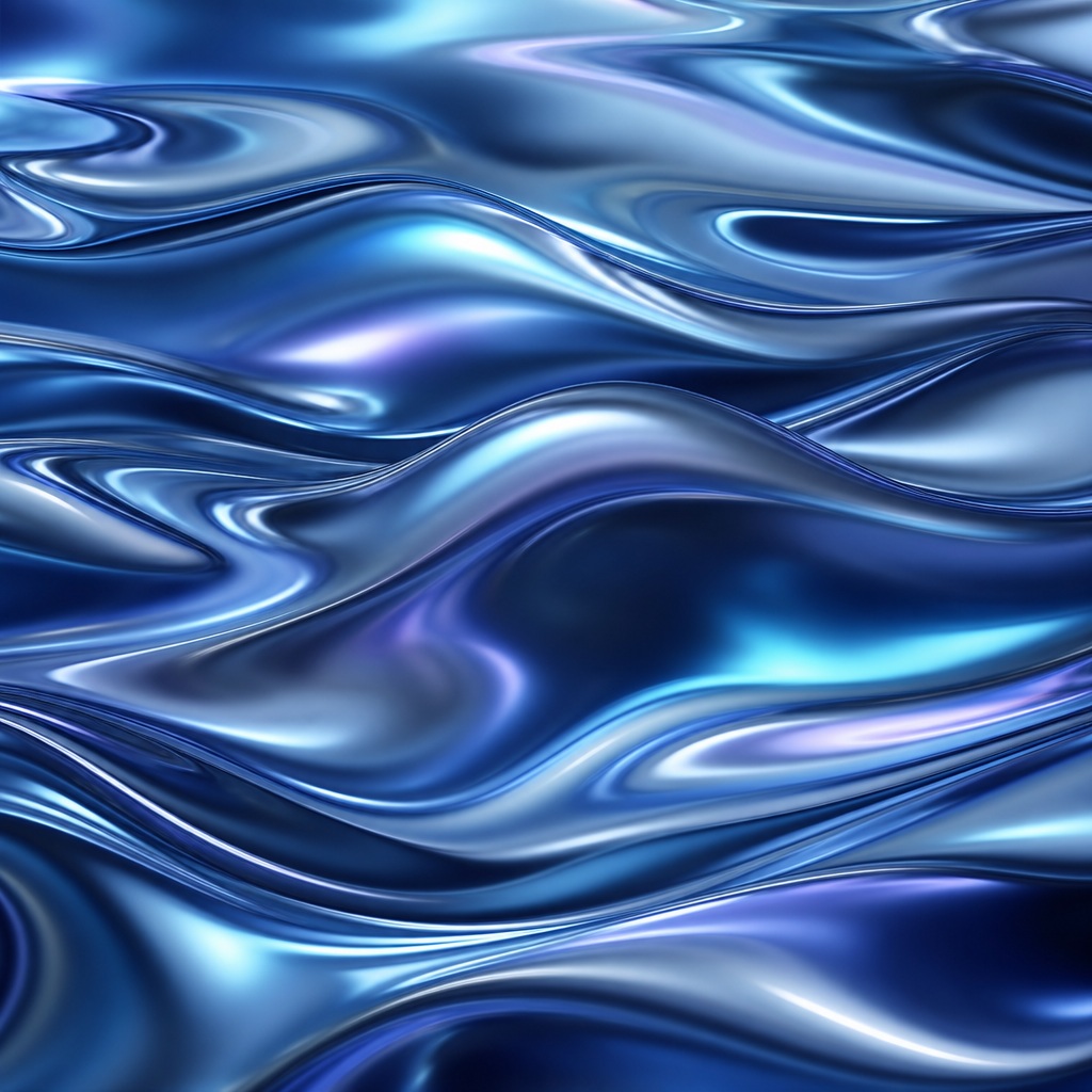 Blue liquid chrome waves with glossy reflective metallic highlights
