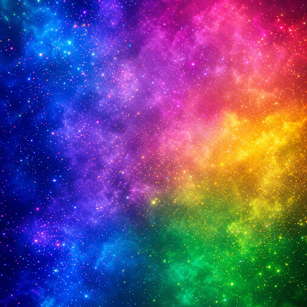 Square neon gradient with blue, purple, pink, yellow, and green glowing color clouds.