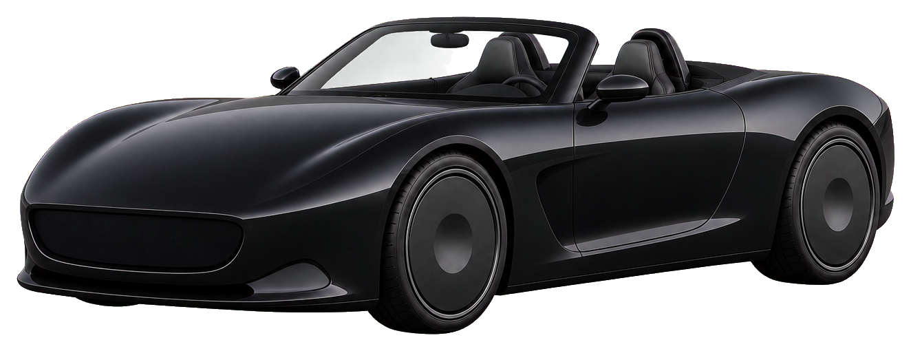 Black low roadster luxury sports car sticker viewed from the front angle