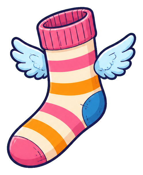 Colorful striped sock with small wings on each side.