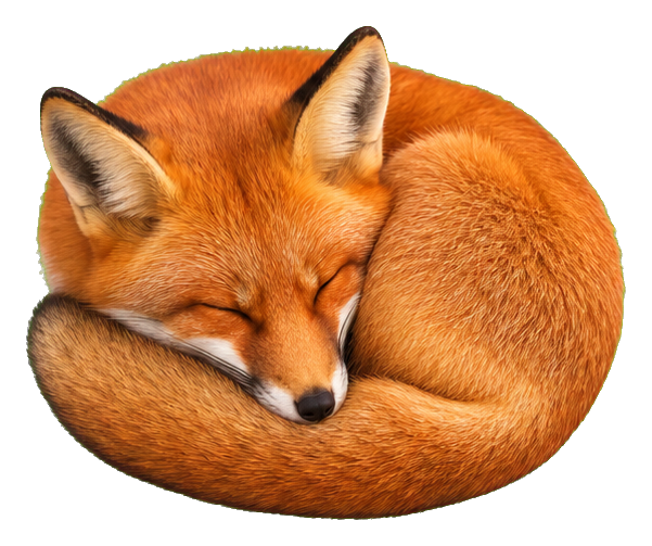 A curled sleeping fox with warm orange fur in a painterly style.