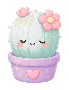 Cute pastel cactus in a purple pot with a small flower on top.