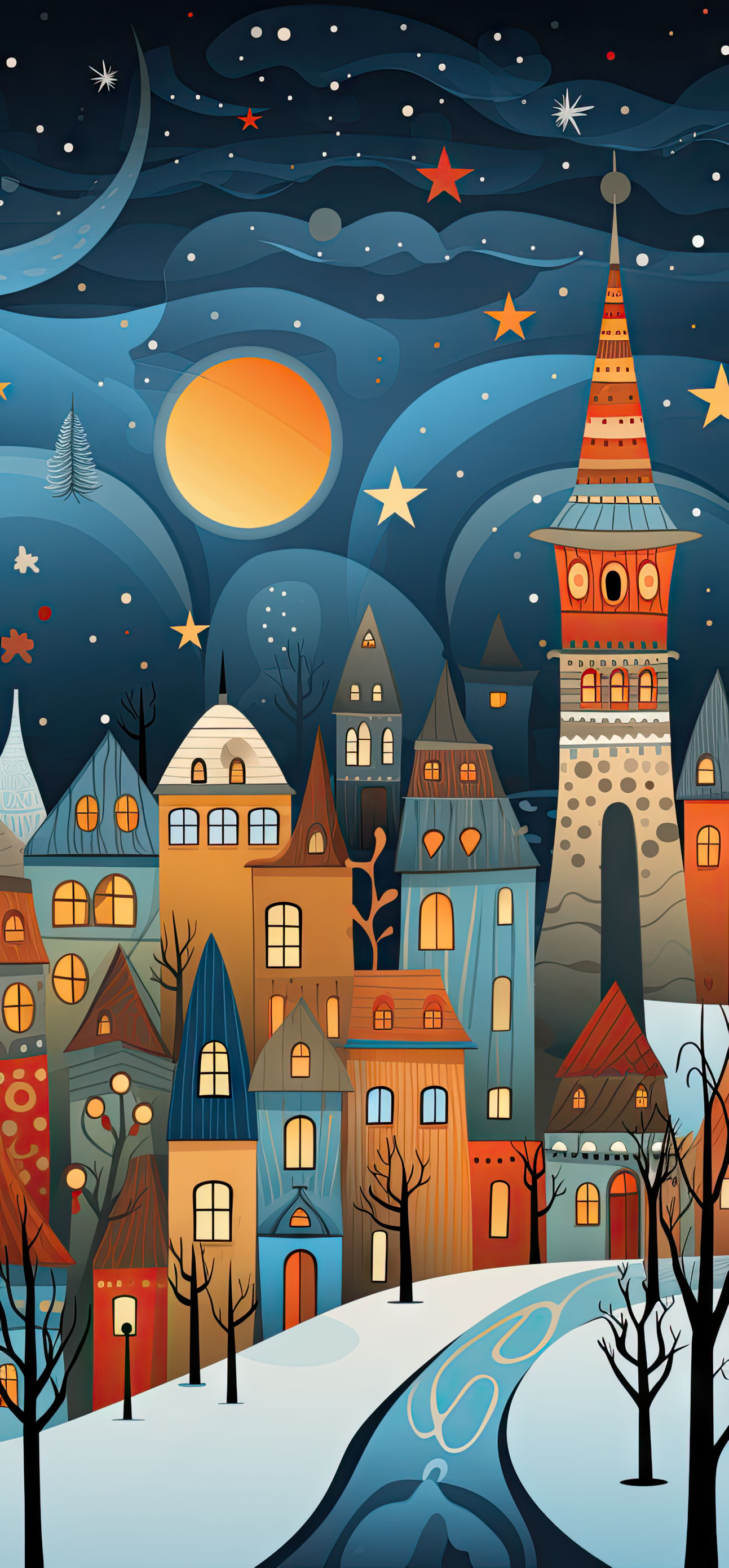 Preview for Whimsical-winter-village-night-christmas-phone-background-ac96c
