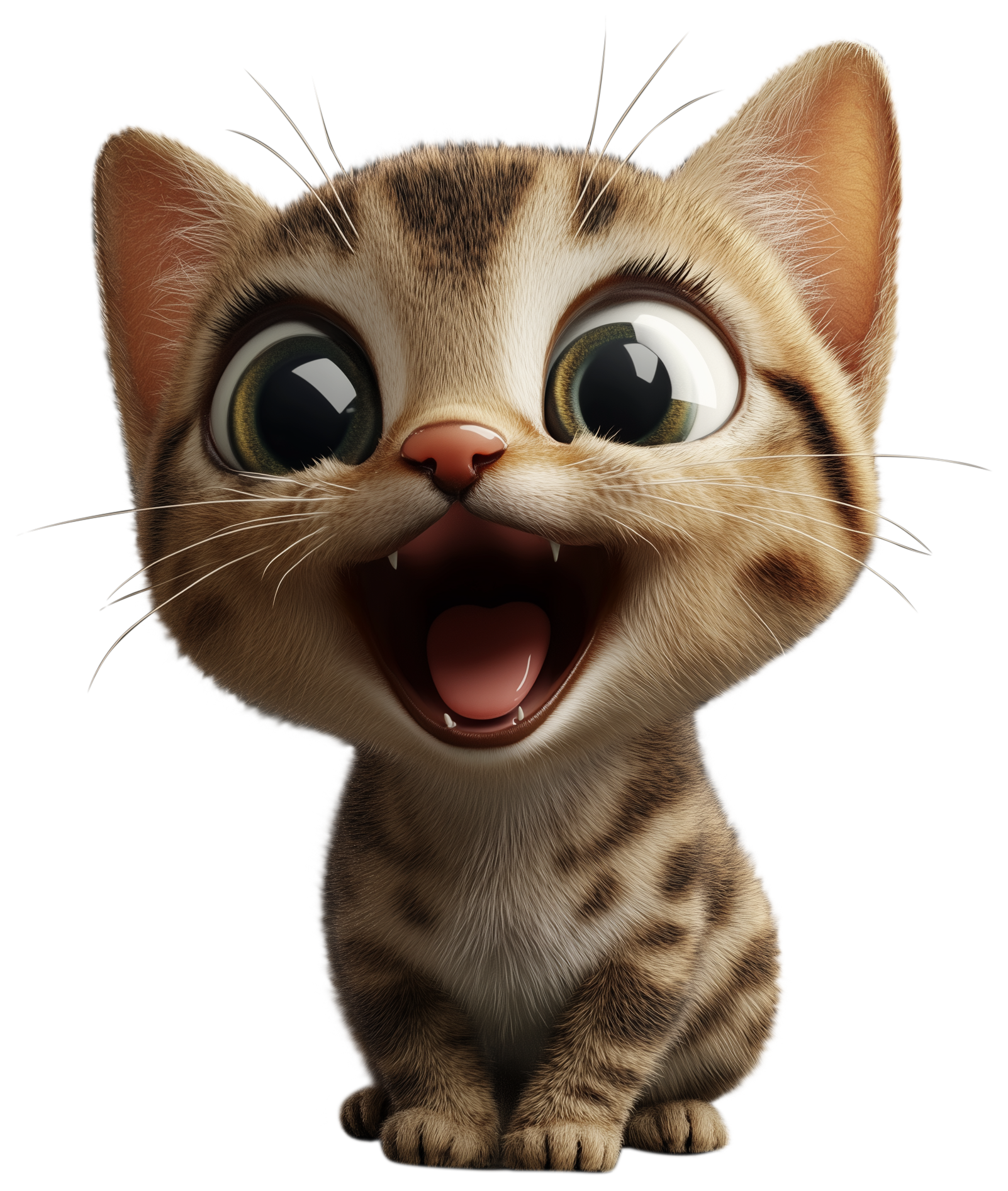 Smiling 3D cartoon cat sticker with big eyes and open mouth