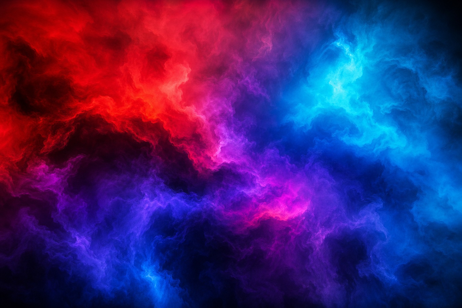 Blue, purple, and red neon light trails glowing across a dark abstract background.